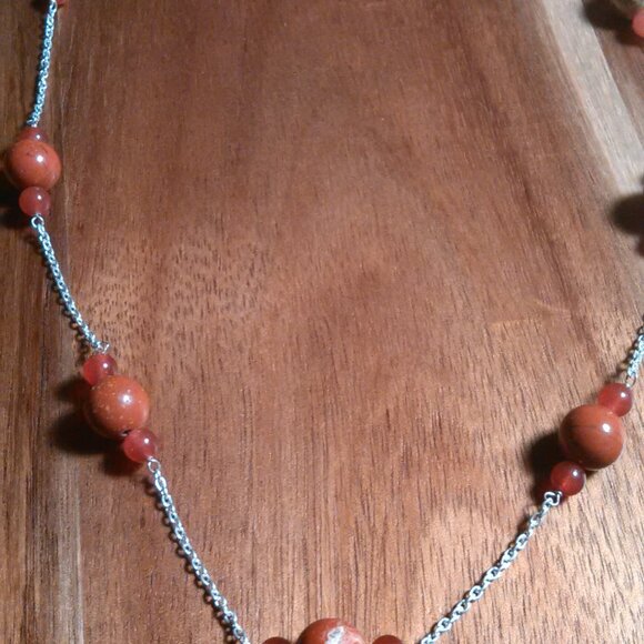 Red Jasper and Red Agate Sterling Silver Necklace - Picture 7 of 12